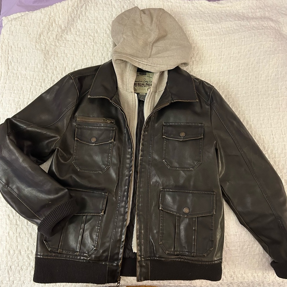 American Rag Cie Leather Jacket with Hoodie